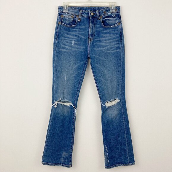 R13 Kick Fit Flare Jeans in Westbourne Size 27 Distressed Made in Italy Crop - Picture 3 of 16